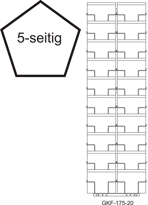 Bodenständer 175 mm, 100 Fächer, Querformat, 2-reihig, 5-seitig, silber
